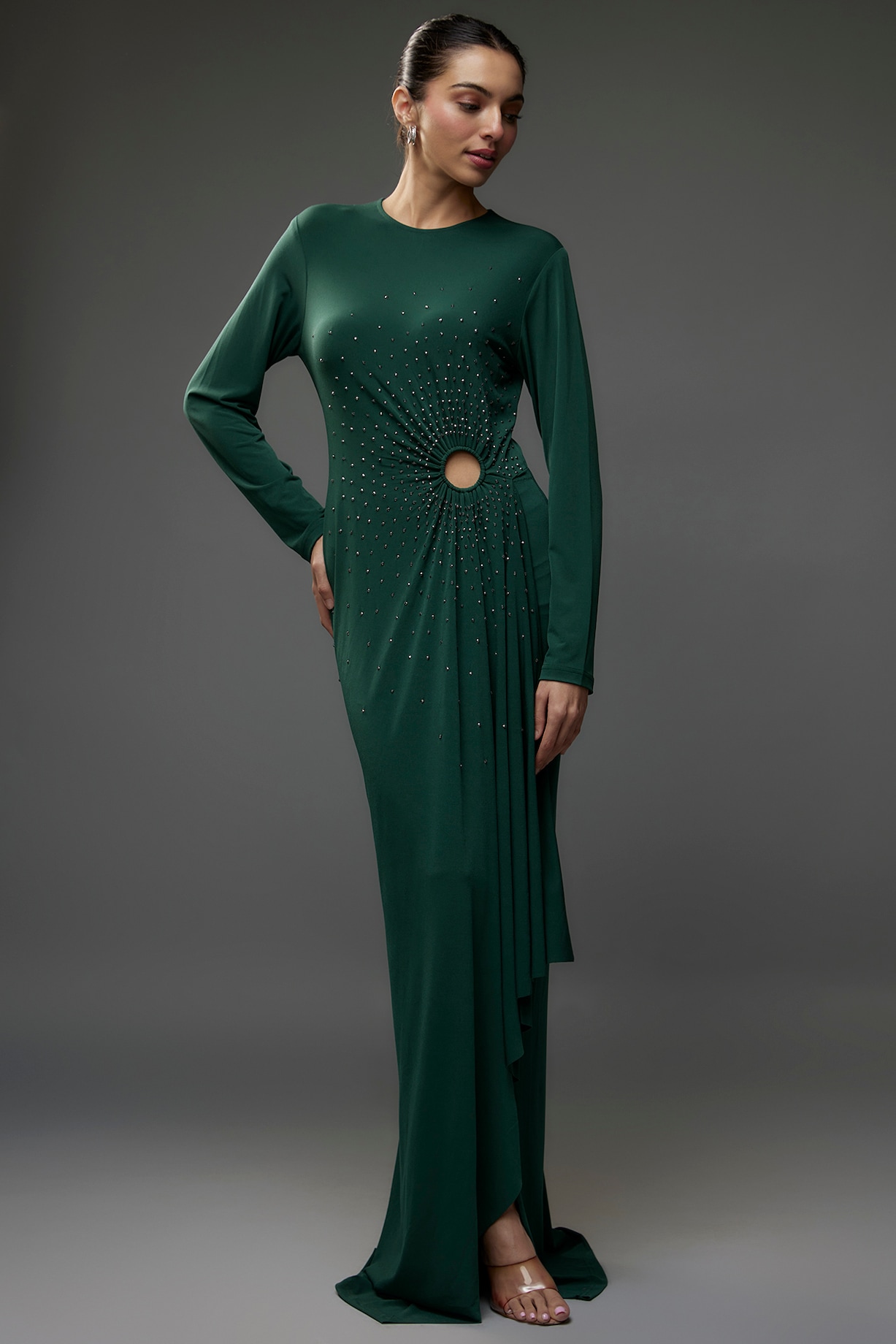 Pernia's Pop Up Shop - Namrata Joshipura Women Hunter Green Jersey Embroidered Gown