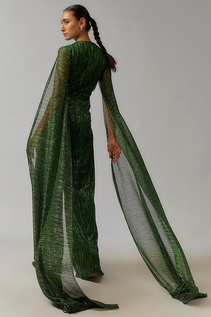 Forest Green Shimmer Crepe Floral Hand Embellished Jumpsuit by Namrata Joshipura at Pernia's Pop Up Shop
