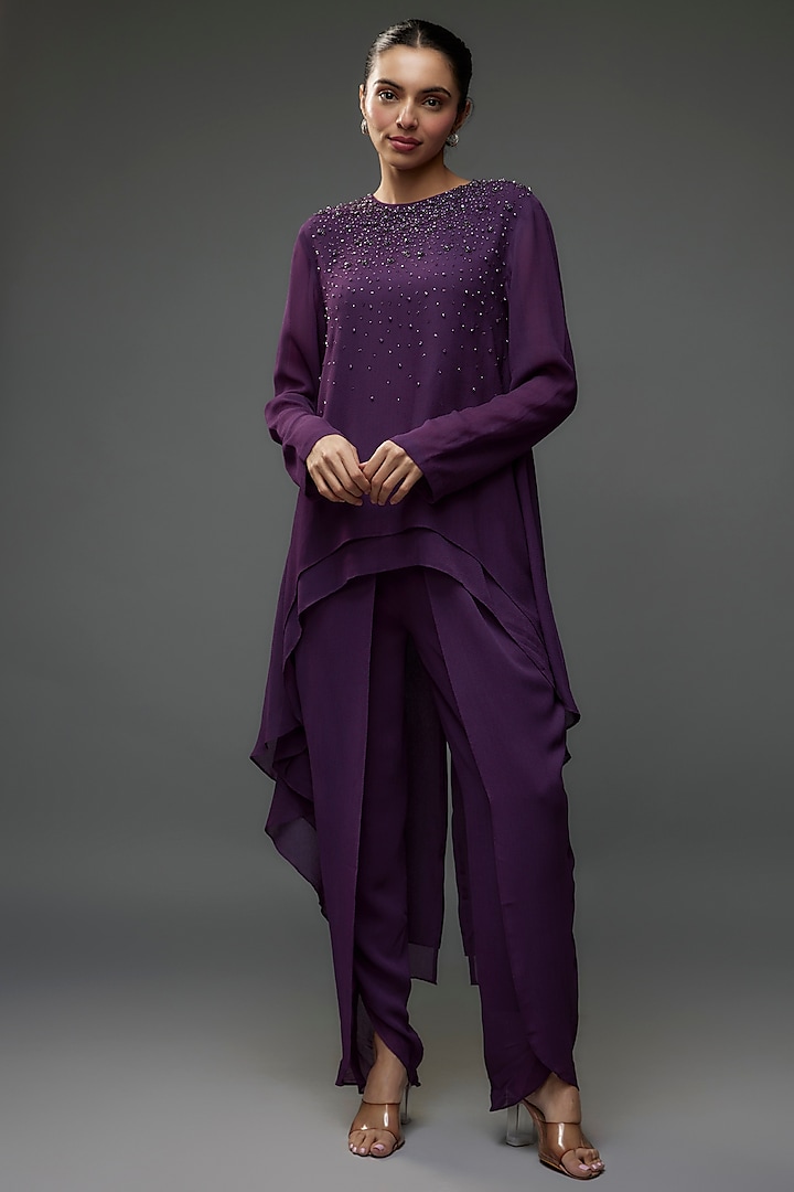 Purple Viscose Georgette Embroidered Co-Ord Set by Namrata Joshipura at Pernia's Pop Up Shop