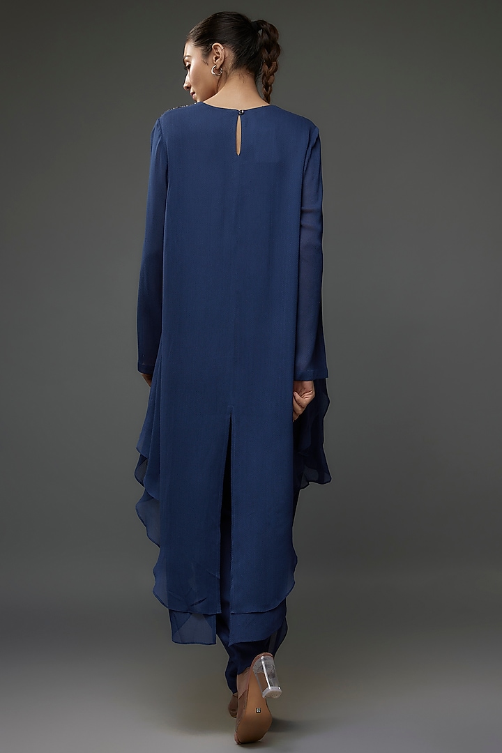 Midnight Blue Viscose Georgette Embroidered Co-Ord Set by Namrata Joshipura at Pernia's Pop Up Shop