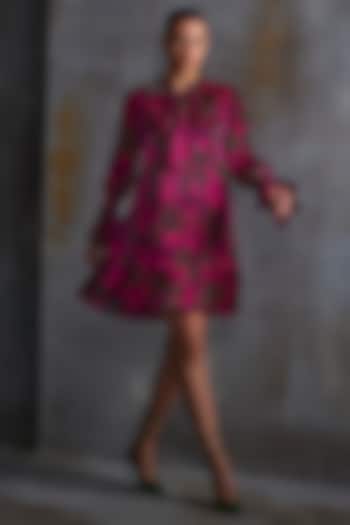 Magenta Crinkled Cupro Silk Floral Hand Embellished Boho  