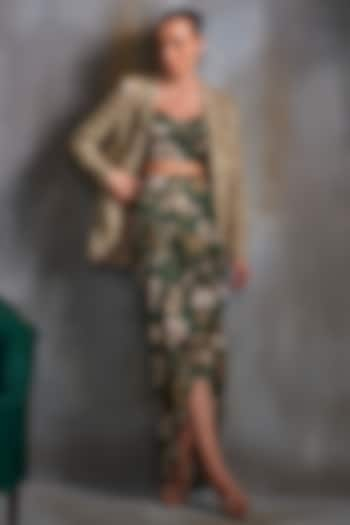 Hunter Green Cupro Satin Skirt Set by Namrata Joshipura at Pernia's Pop Up Shop