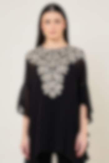Black Viscose Georgette Frilled Tunic by Namrata Joshipura at Pernia's Pop Up Shop