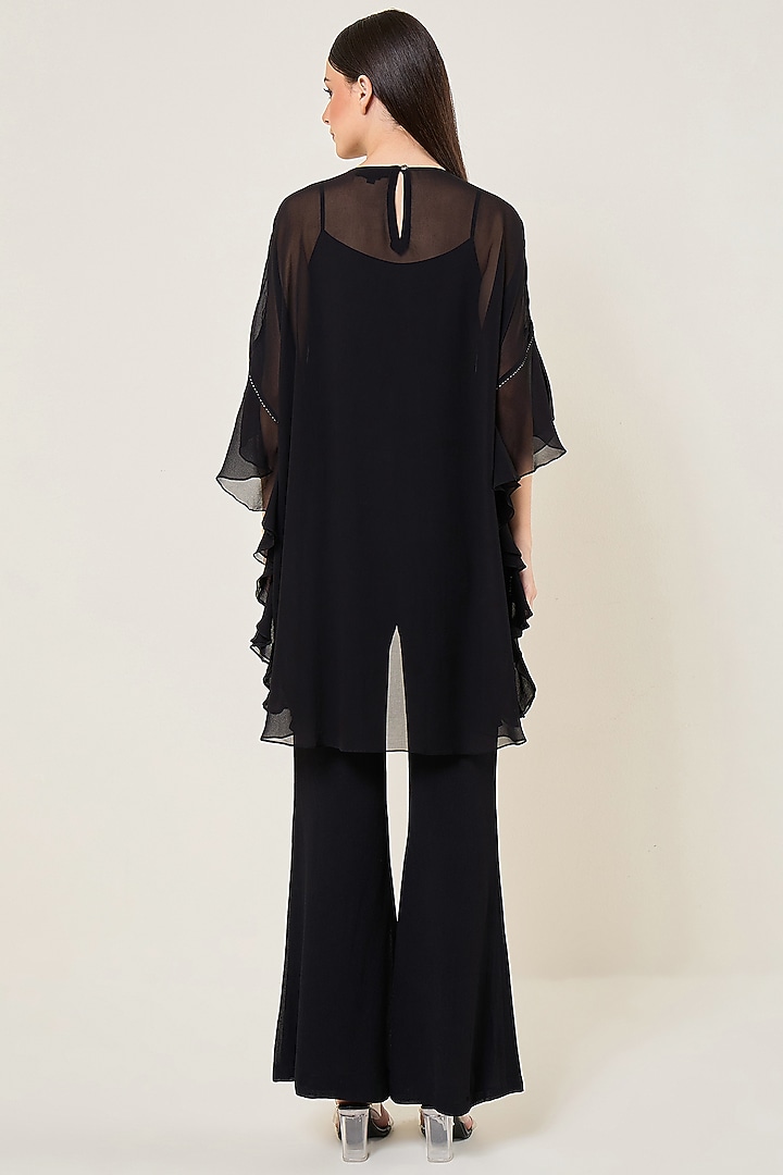 Black Viscose Georgette Frilled Tunic by Namrata Joshipura at Pernia's Pop Up Shop