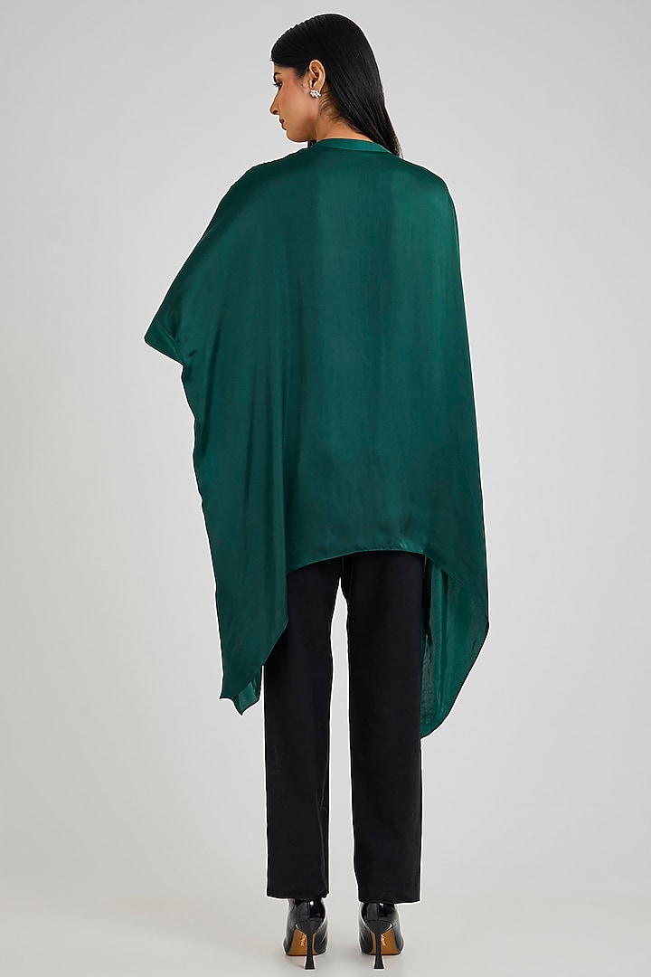Hunter Green Textured Crepe Hand Embellished Asymmetric Tunic by Namrata Joshipura at Pernia's Pop Up Shop