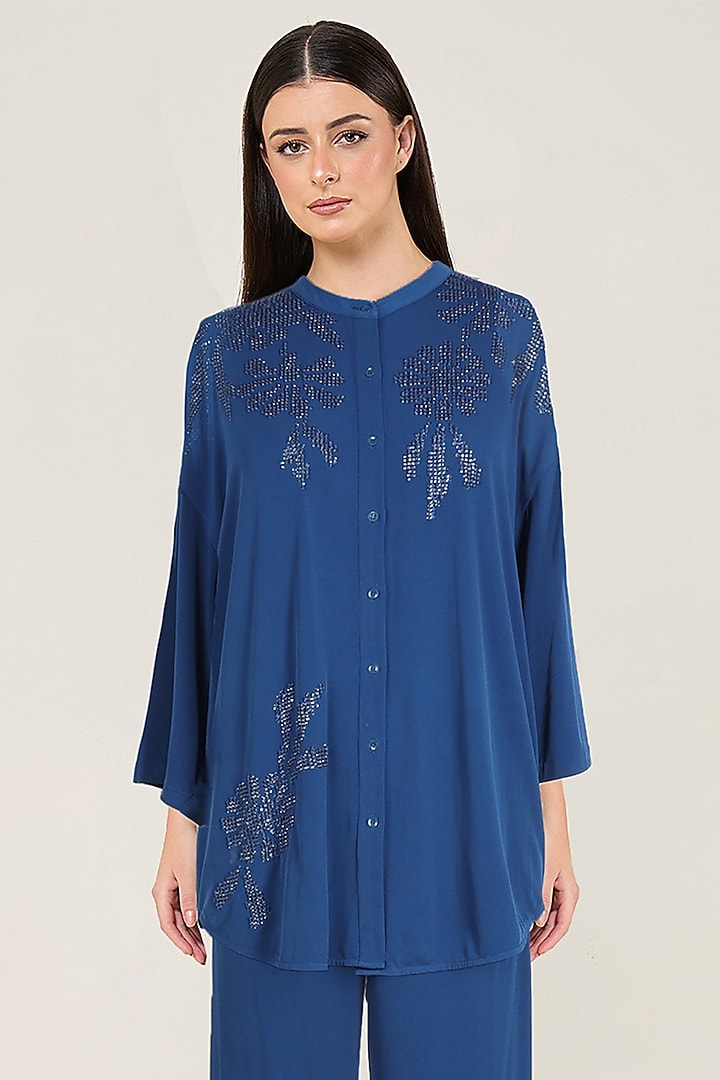 Teal Blue Jersey Co-Ord Set by Namrata Joshipura at Pernia's Pop Up Shop