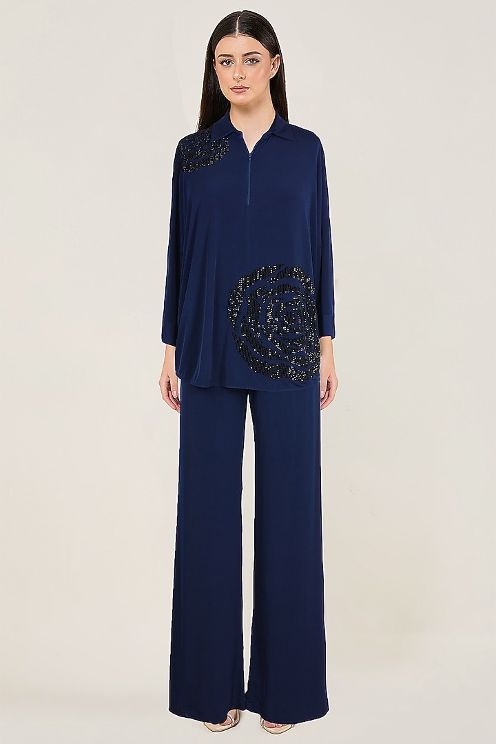 Navy Jersey Co-Ord Set by Namrata Joshipura at Pernia's Pop Up Shop