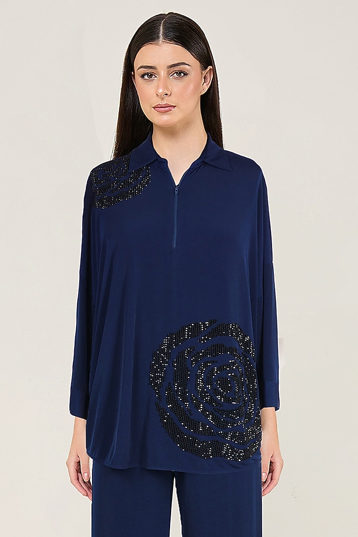 Navy Jersey Co-Ord Set by Namrata Joshipura at Pernia's Pop Up Shop