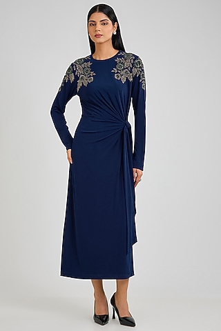 Navy Jersey Dress by Namrata Joshipura