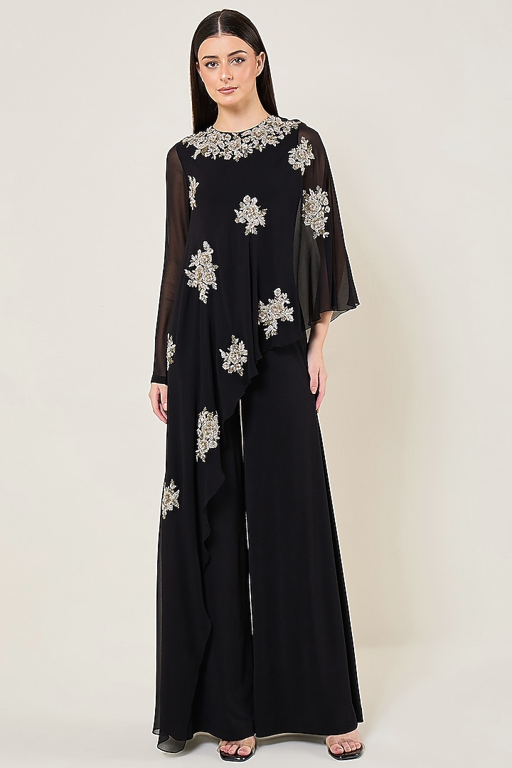 Black Viscose Georgette Flap Jumpsuit by Namrata Joshipura at Pernia's Pop Up Shop
