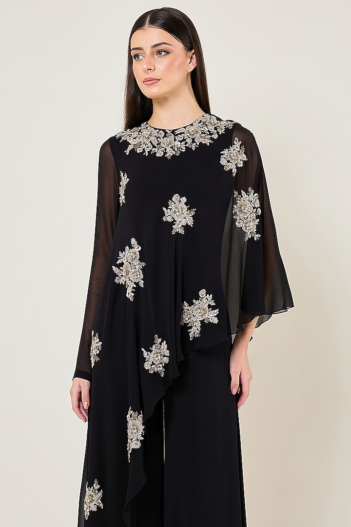 Black Viscose Georgette Flap Jumpsuit by Namrata Joshipura at Pernia's Pop Up Shop