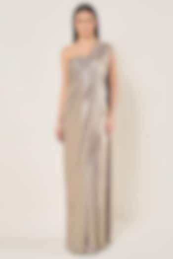 Champagne Grey Mesh Sequin Draped Wedding Saree Set by Namrata Joshipura at Pernia's Pop Up Shop