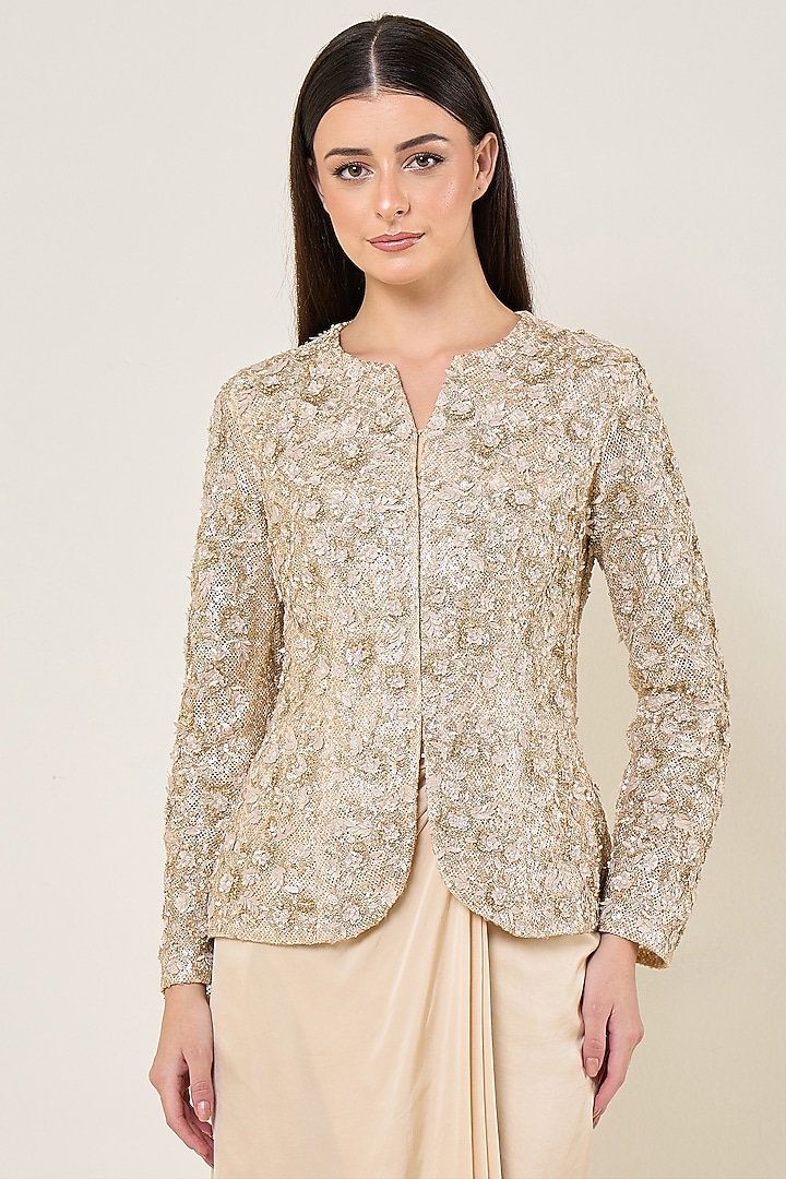 Seashell Mesh Sequin Draped Skirt Set by Namrata Joshipura at Pernia's Pop Up Shop
