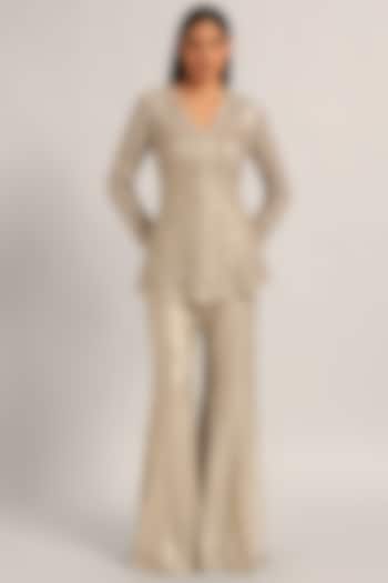 Champagne Grey Sequin Mesh Bridal Sharara Set by Namrata Joshipura at Pernia's Pop Up Shop