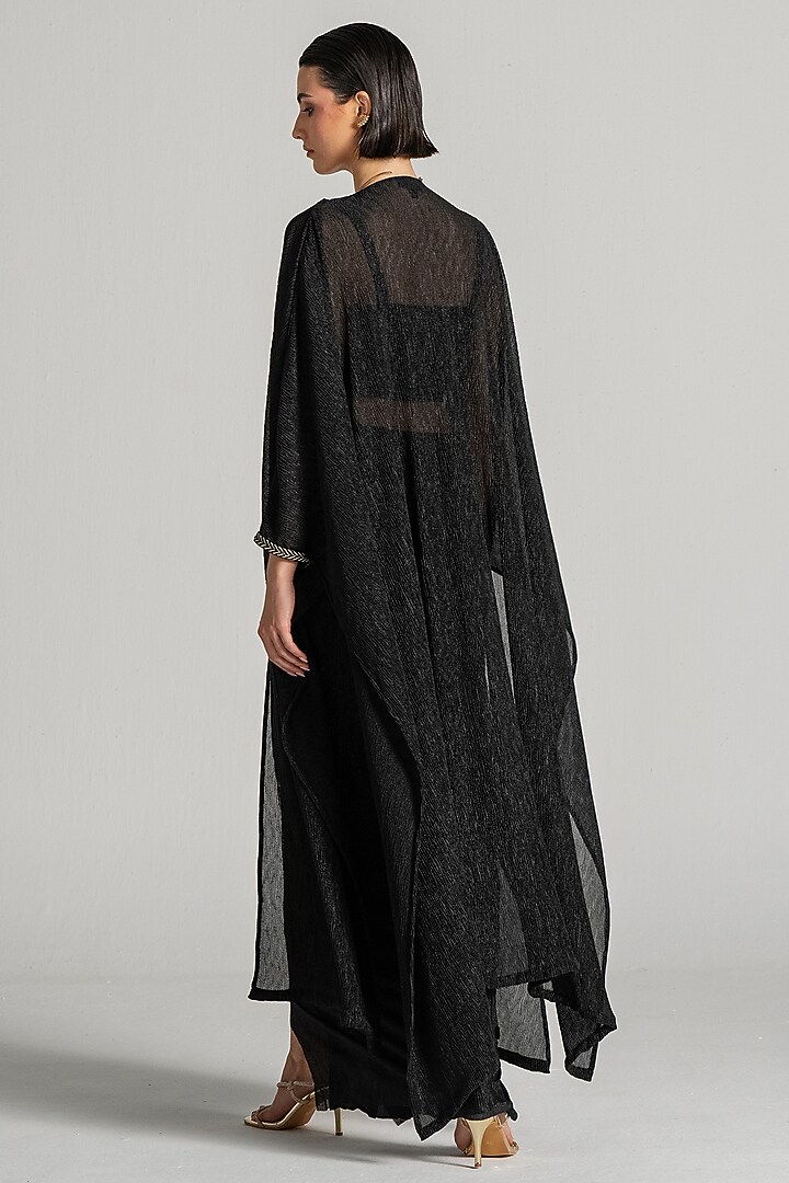 Black Shimmer Chiffon Draped Skirt Set by Namrata Joshipura at Pernia's Pop Up Shop