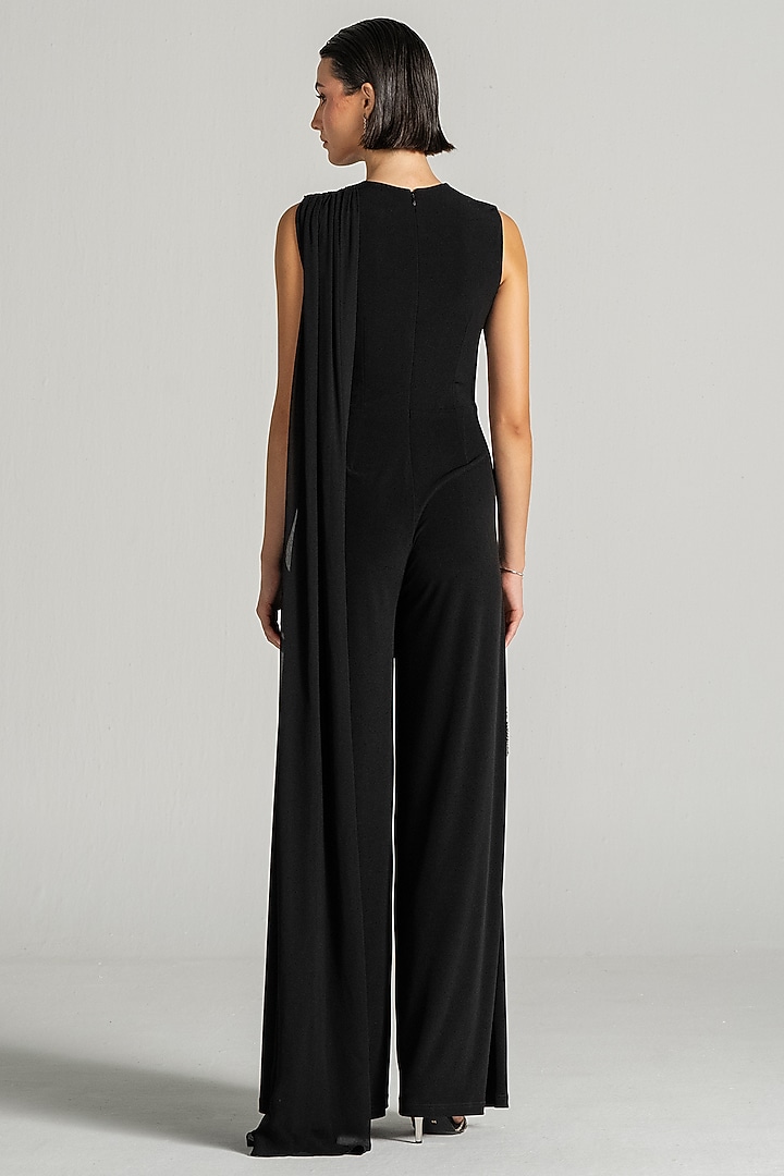 Black Jersey Pearl Embroidered Draped Jumpsuit by Namrata Joshipura at Pernia's Pop Up Shop
