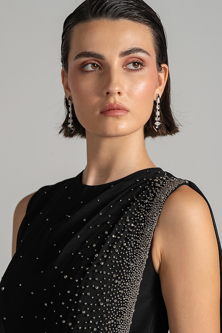 Black Jersey Pearl Embroidered Draped Jumpsuit by Namrata Joshipura at Pernia's Pop Up Shop