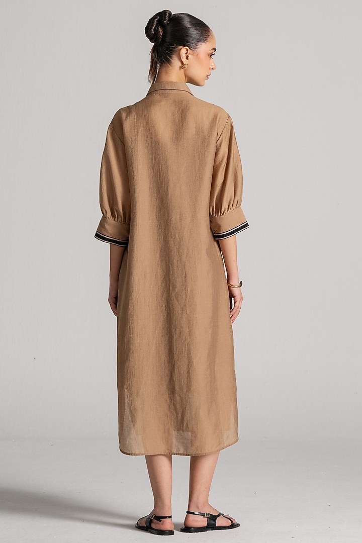 Biscuit-Colored Chanderi Printed Midi Cocktail Dress by Namrata Joshipura at Pernia's Pop Up Shop