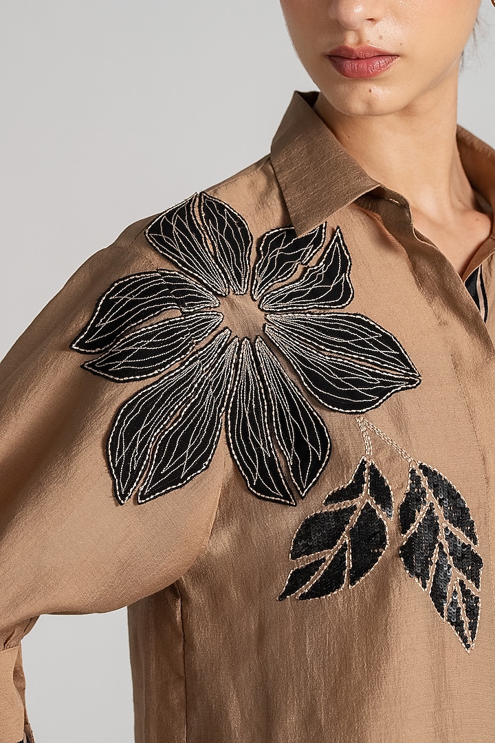 Biscuit-Colored Chanderi Printed Midi Cocktail Dress by Namrata Joshipura at Pernia's Pop Up Shop