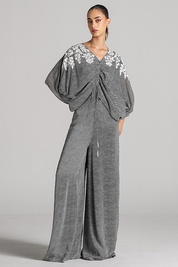 Black Georgette Embroidered Jumpsuit by Namrata Joshipura at Pernia's Pop Up Shop