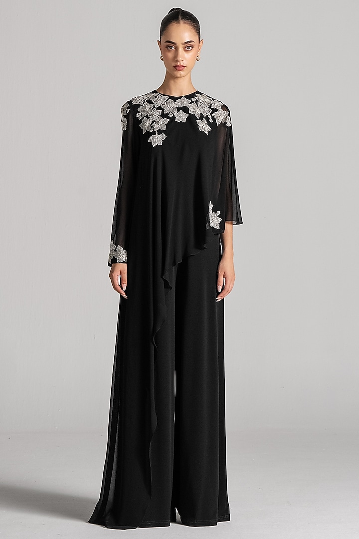 Black Jersey Cape Jumpsuit by Namrata Joshipura at Pernia's Pop Up Shop