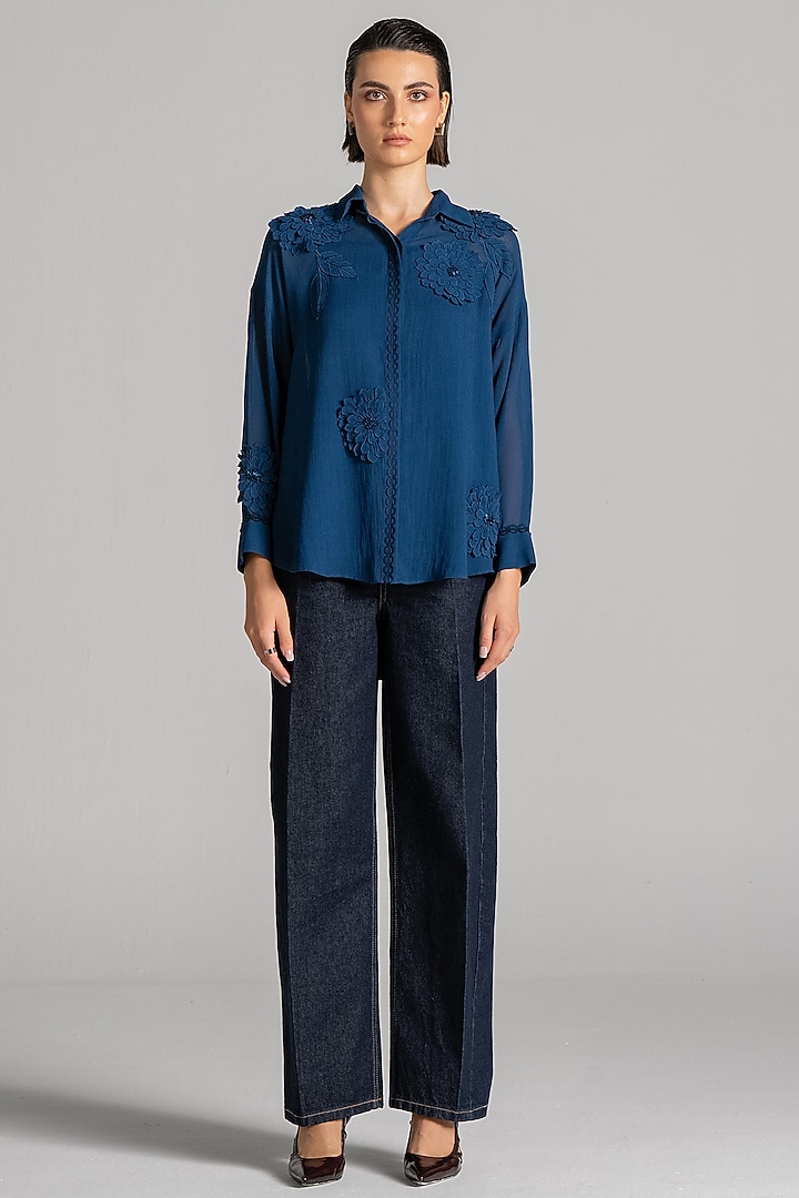 Navy Georgette Shirt by Namrata Joshipura at Pernia's Pop Up Shop