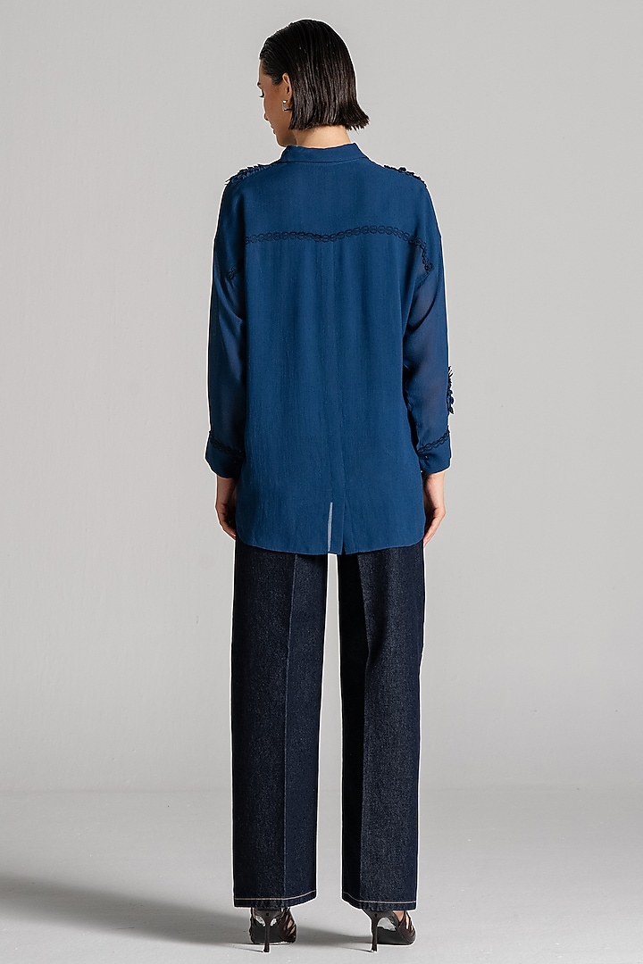 Navy Georgette Shirt by Namrata Joshipura at Pernia's Pop Up Shop