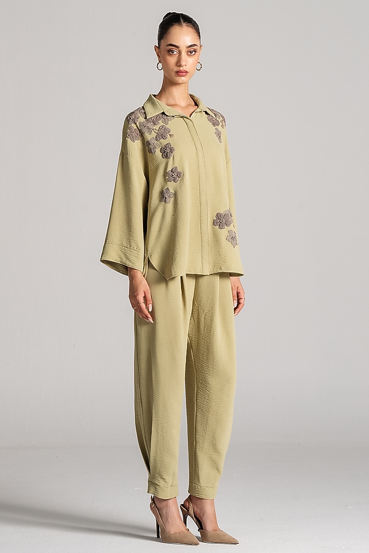 Pastel Olive Crepe Co-Ord Set by Namrata Joshipura at Pernia's Pop Up Shop