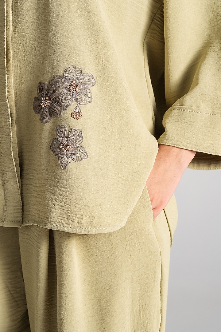 Pastel Olive Crepe Co-Ord Set by Namrata Joshipura at Pernia's Pop Up Shop