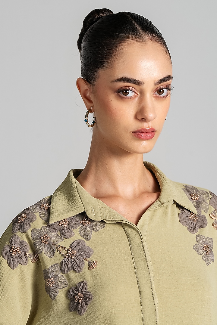 Pastel Olive Crepe Co-Ord Set by Namrata Joshipura at Pernia's Pop Up Shop