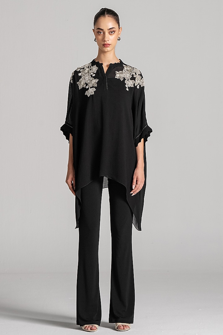 Black Georgette Floral Handkerchief Tunic by Namrata Joshipura at Pernia's Pop Up Shop