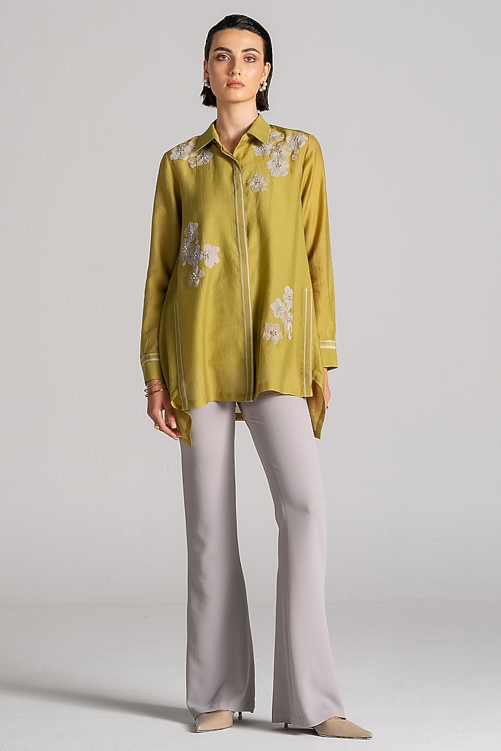 Chartreuse Chanderi Tunic by Namrata Joshipura at Pernia's Pop Up Shop