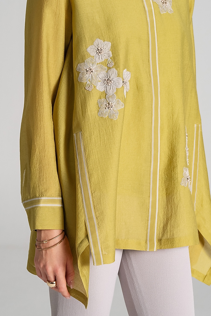 Chartreuse Chanderi Tunic by Namrata Joshipura at Pernia's Pop Up Shop
