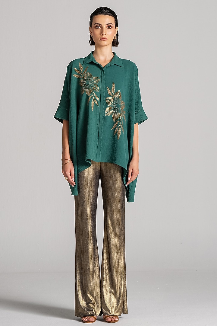 Dark Green Crepe Floral Handkerchief Tunic by Namrata Joshipura at Pernia's Pop Up Shop