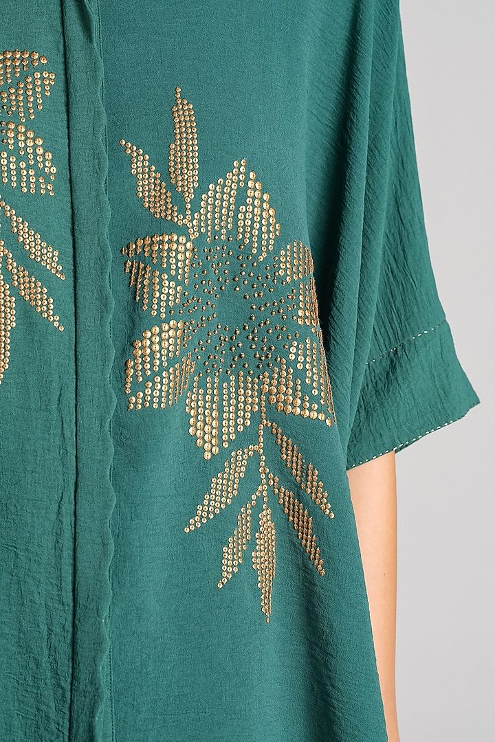 Dark Green Crepe Floral Handkerchief Tunic by Namrata Joshipura at Pernia's Pop Up Shop
