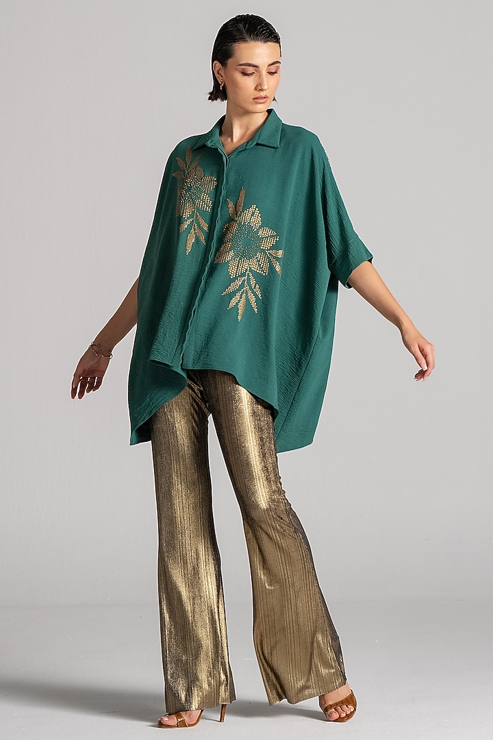 Dark Green Crepe Floral Handkerchief Tunic by Namrata Joshipura at Pernia's Pop Up Shop