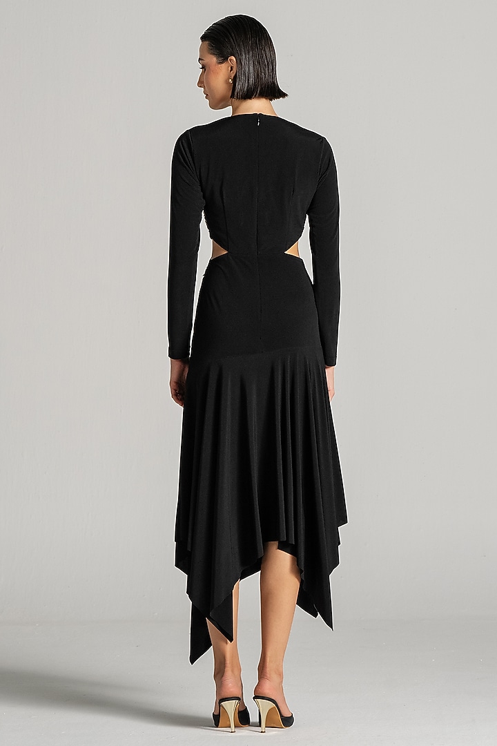 Black Jersey Asymmetric Draped Cocktail Dress by Namrata Joshipura at Pernia's Pop Up Shop