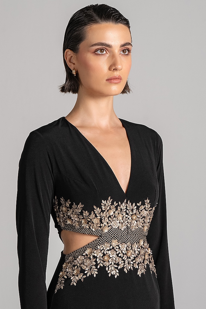 Black Jersey Asymmetric Draped Cocktail Dress by Namrata Joshipura at Pernia's Pop Up Shop