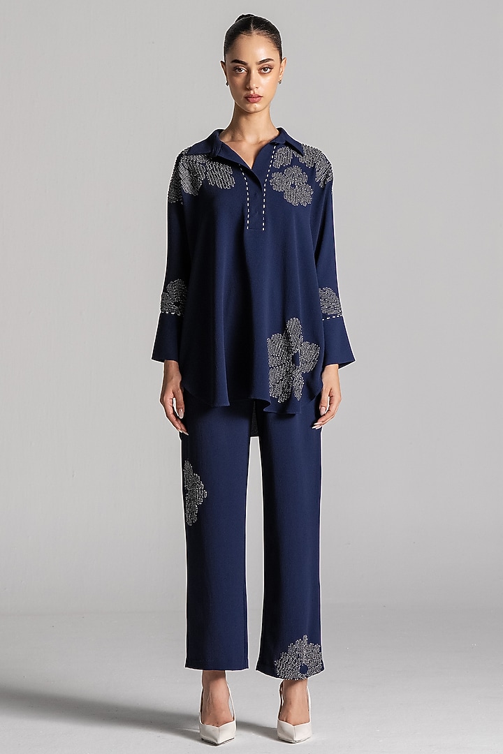 Navy Crepe Co-Ord Set by Namrata Joshipura at Pernia's Pop Up Shop