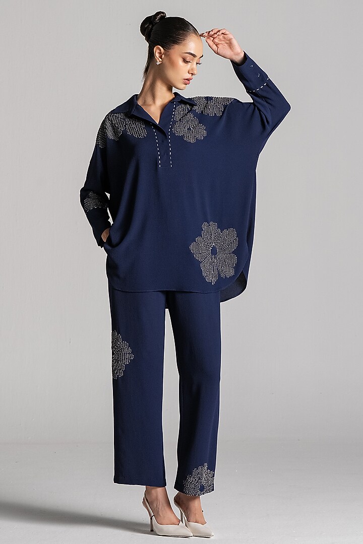 Navy Crepe Co-Ord Set by Namrata Joshipura at Pernia's Pop Up Shop