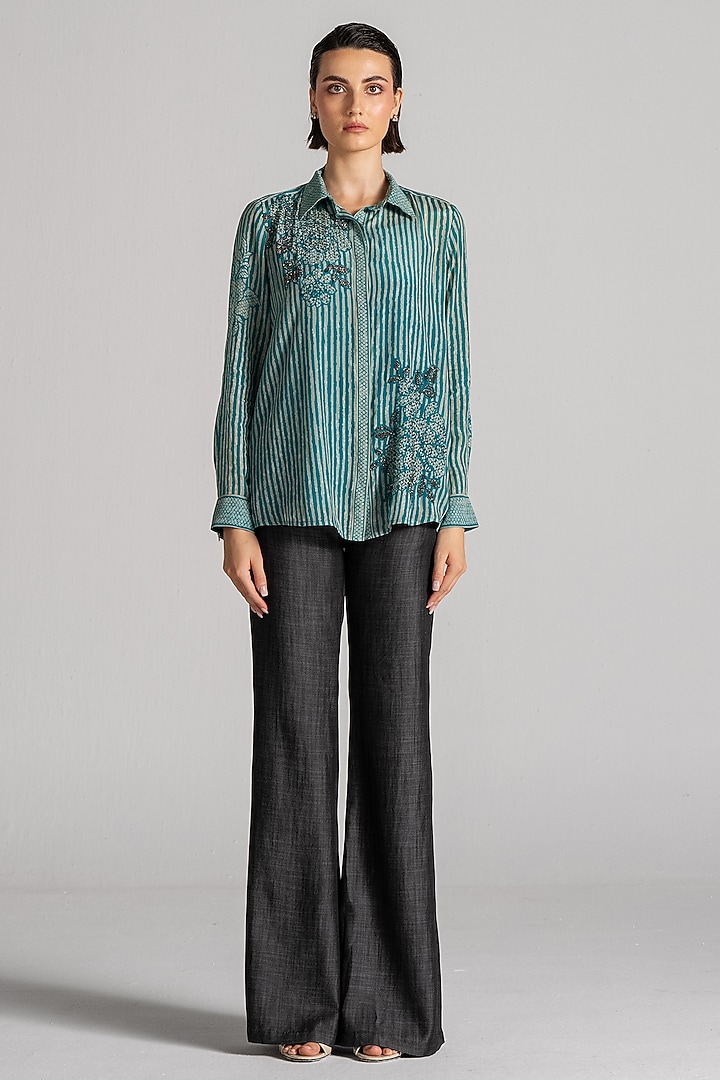 Teal Crepe Bandhani Shirt by Namrata Joshipura at Pernia's Pop Up Shop