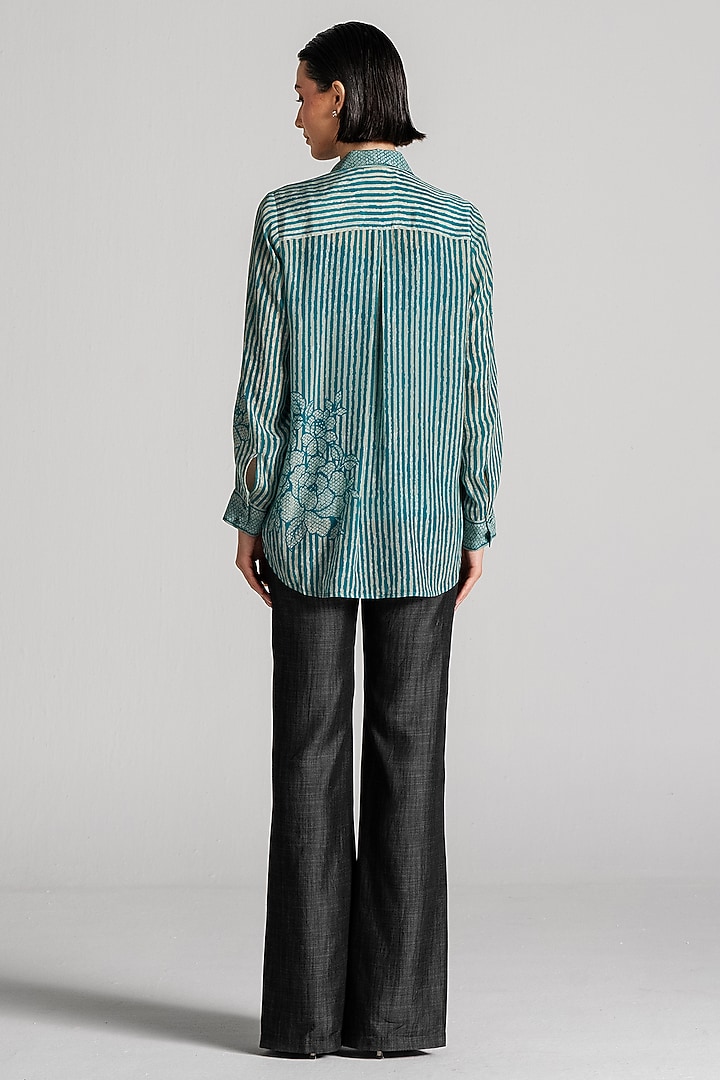 Teal Crepe Bandhani Shirt by Namrata Joshipura at Pernia's Pop Up Shop