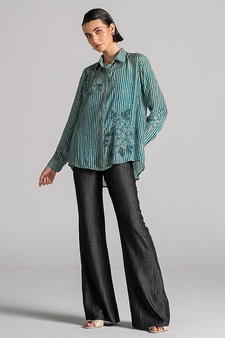 Teal Crepe Bandhani Shirt by Namrata Joshipura at Pernia's Pop Up Shop