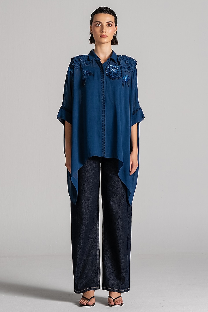 Navy Georgette Handkerchief Tunic by Namrata Joshipura at Pernia's Pop Up Shop