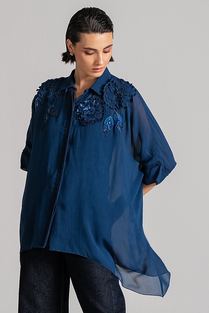 Navy Georgette Handkerchief Tunic by Namrata Joshipura at Pernia's Pop Up Shop