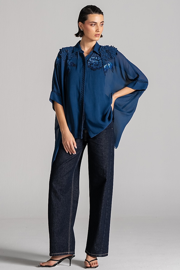 Navy Georgette Handkerchief Tunic by Namrata Joshipura at Pernia's Pop Up Shop