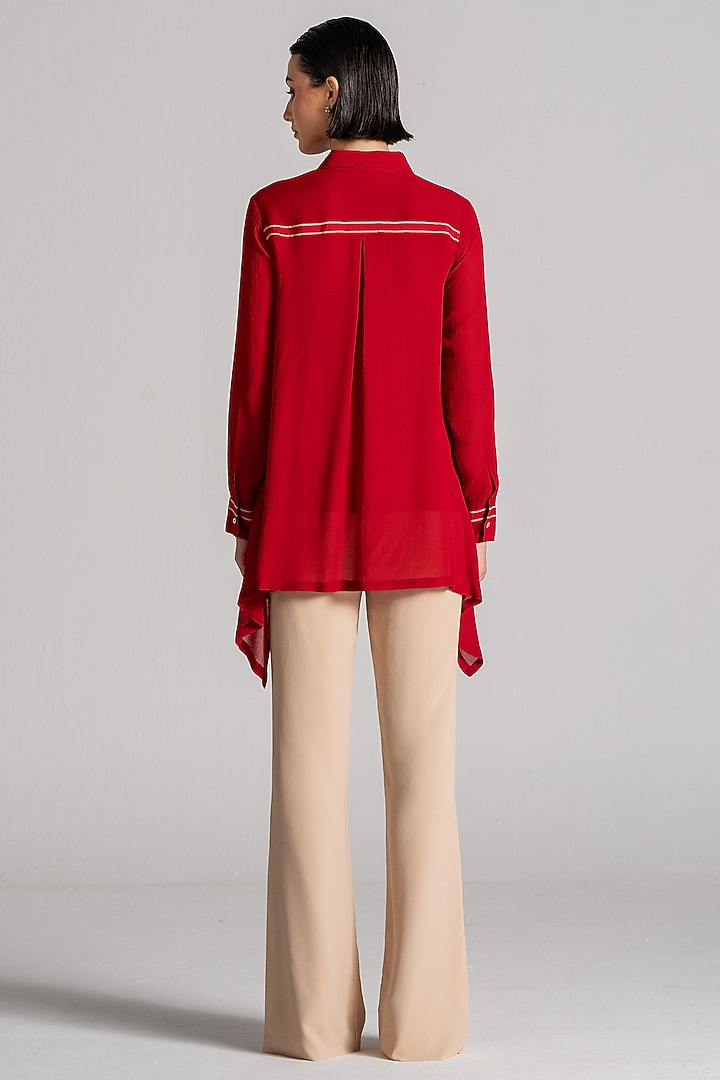 Red Georgette Asymmetric Tunic by Namrata Joshipura at Pernia's Pop Up Shop