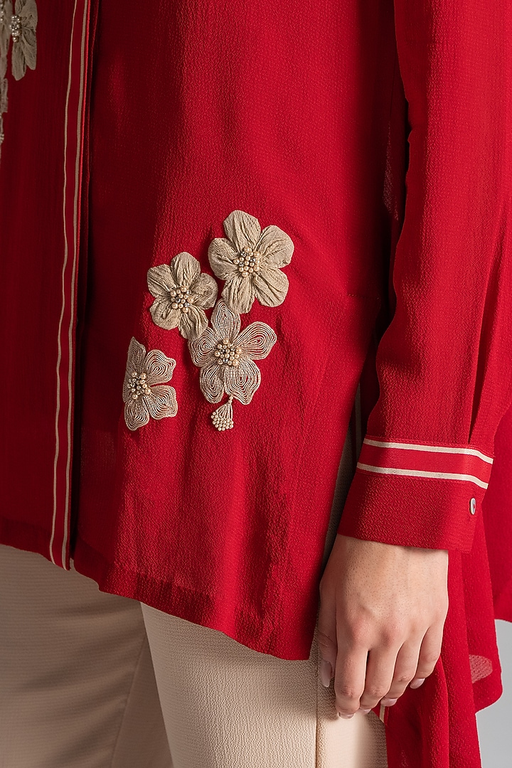 Red Georgette Asymmetric Tunic by Namrata Joshipura at Pernia's Pop Up Shop