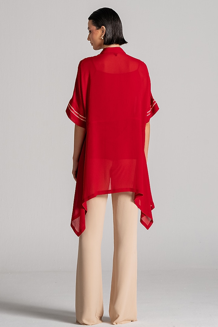 Red Georgette Asymmetric Tunic by Namrata Joshipura at Pernia's Pop Up Shop