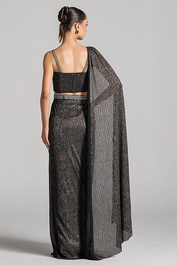 Black Shimmer Fabric Draped Wedding Saree Set by Namrata Joshipura at Pernia's Pop Up Shop